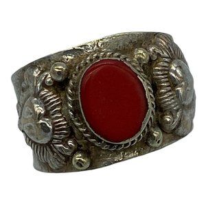 Vintage Boho Silver tone Ring with Faux Carnelian
